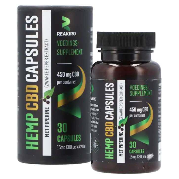 Holland & Barret Reakiro Voedingssupplement Hemp CBD Capsules 450mg