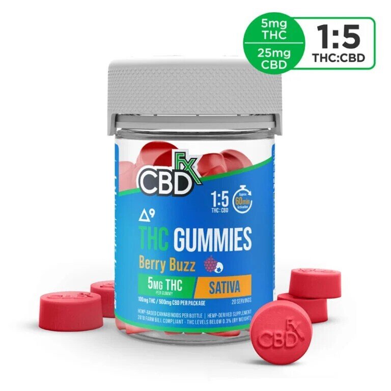 CBDfx Delta-9 THC Gummies and CBD Berry Buzz Sativa