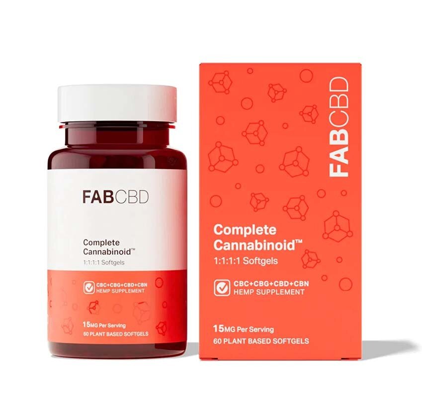bottle of fab cbd cannabinoid softgels