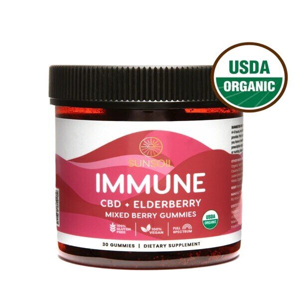Sunsoil Immunity Elderberry, 10mg Organic CBD Gummies
